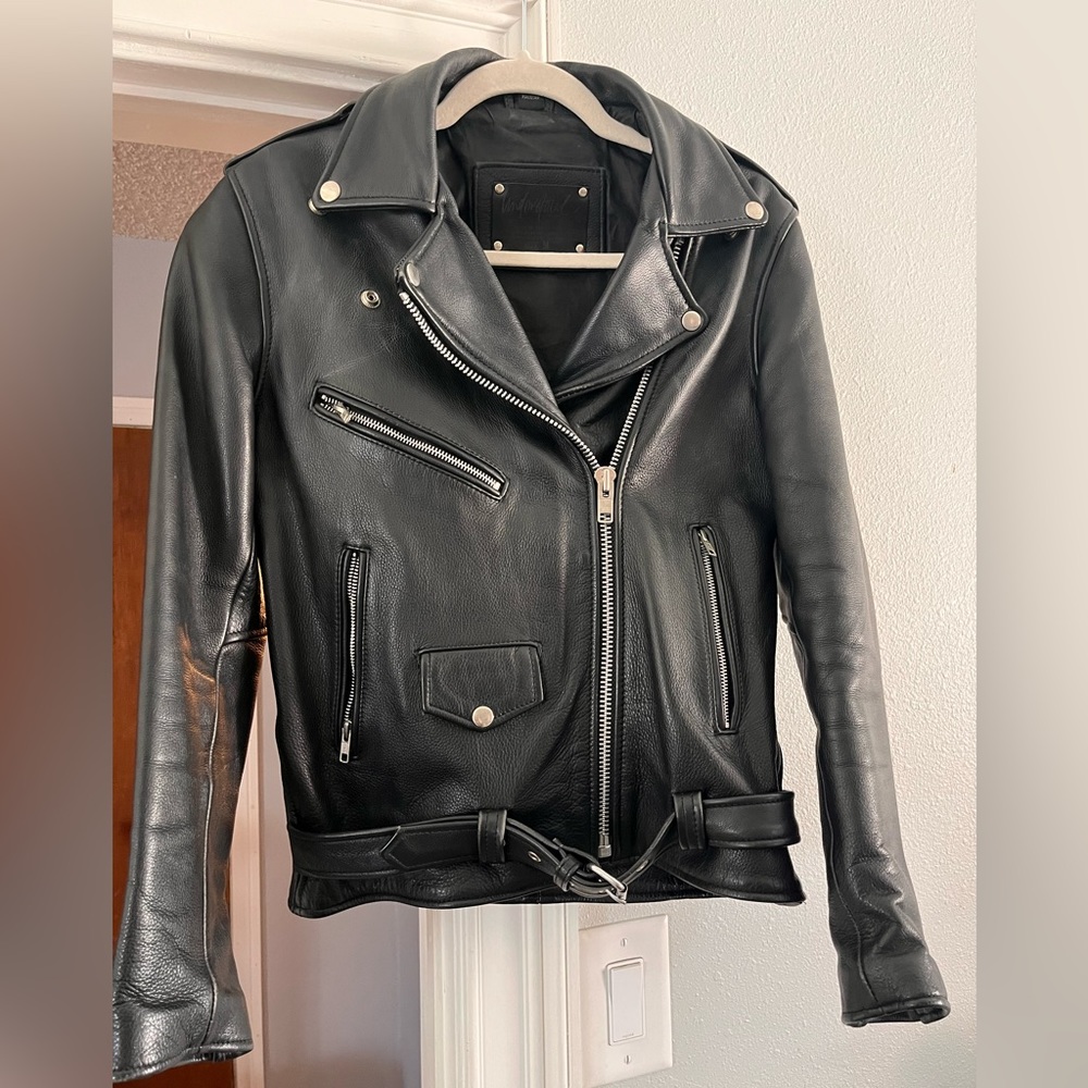 Understated Leather Easy Rider Jacket genuine leather belted jacket size Medium